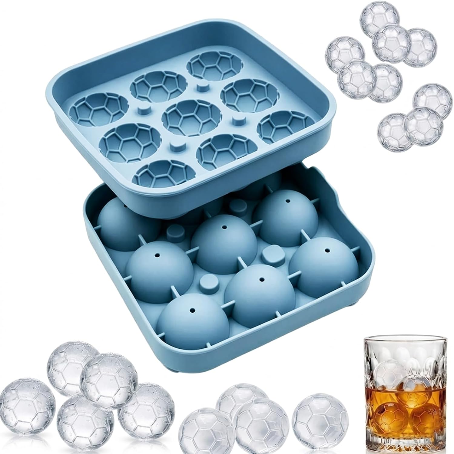 Bath Bomb Mold - Fußball-Eiswürfelformen, 9/4-Fach-Silikon-Fußball-Eisform, wiederverwendbare Sport-Eisform für Spieltags-Partyzubehör
