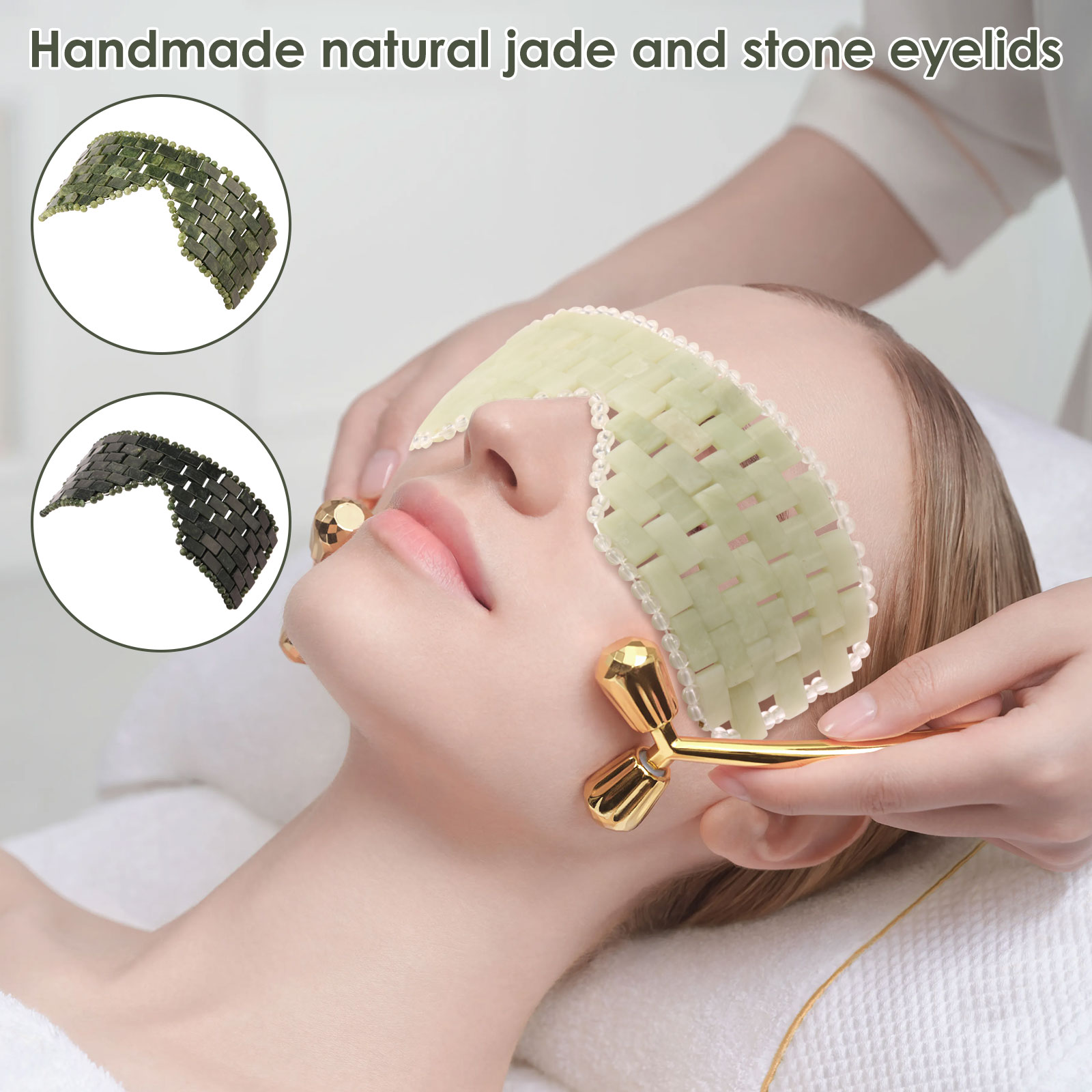 Home Spa Wellness - Jade-Augenmaske, tragbar, Jade-Stein-Gesichtsmaske, bequem, grün, kühlend,